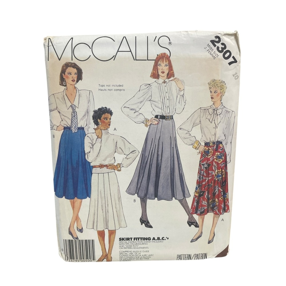 McCALL'S Sewing Pattern 2307 Misses Size 10 White 1980s Flared Skirts Uncut